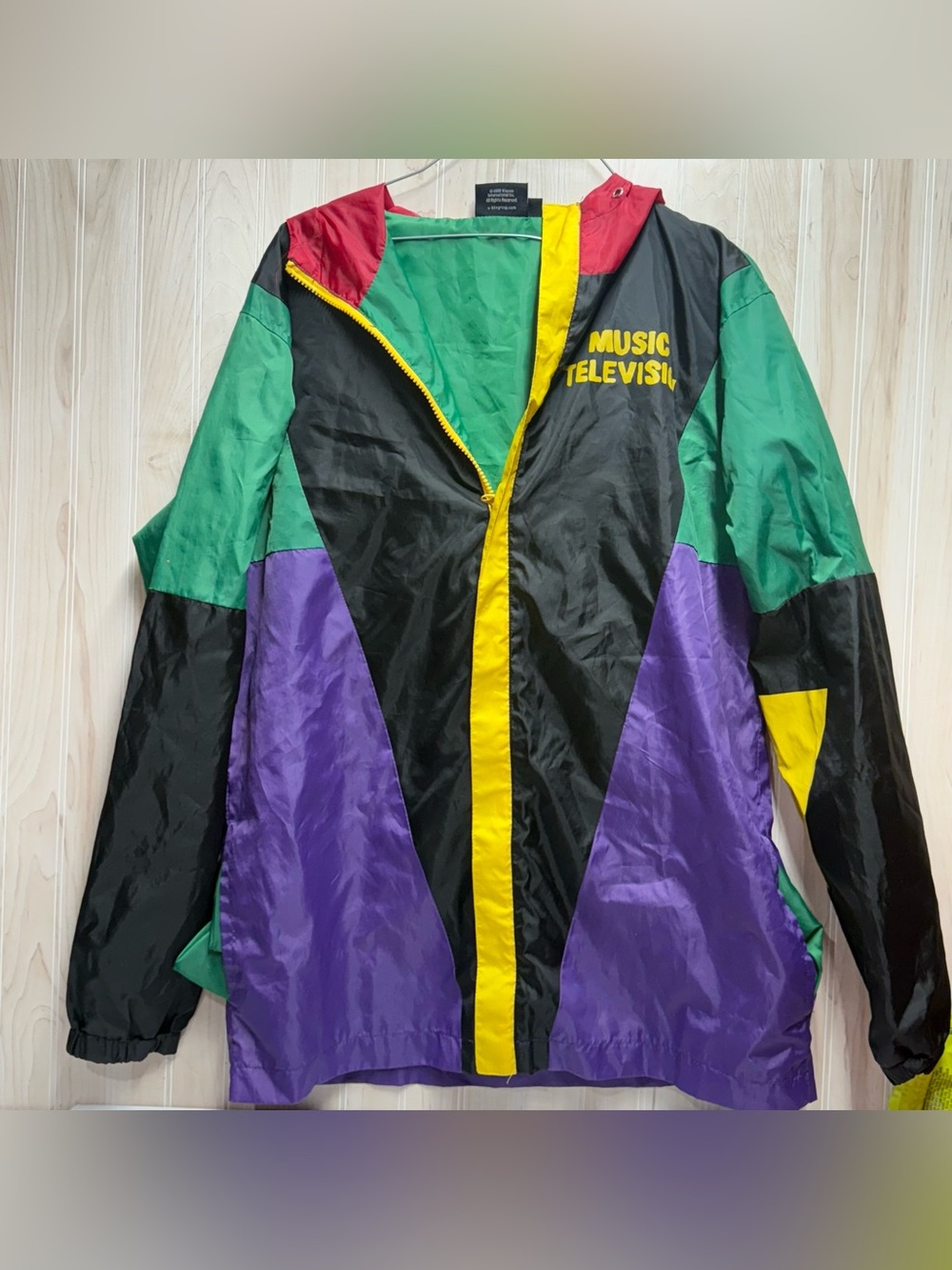 Vintage MTV Colorblock Windbreaker Jacket - Black/Green/Purple/Yellow/Red